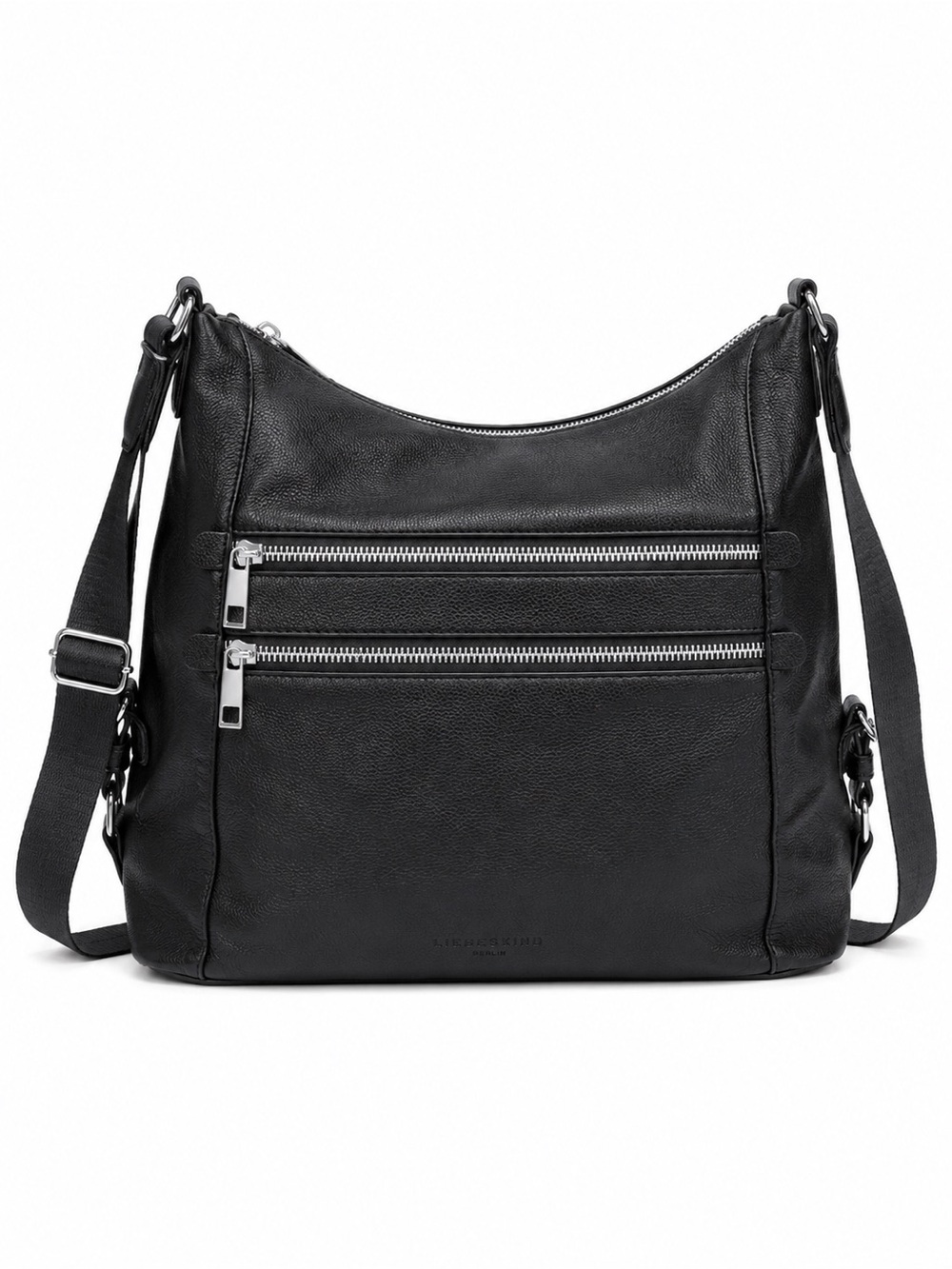 Sondra Roberts Squared Black Faux Leather Multi Zip Shoulder Crossbody Bag